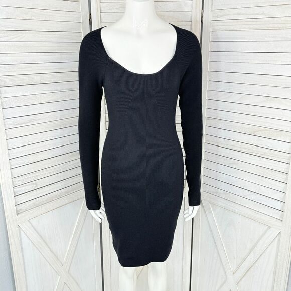 Cotton On Ribbed Knit Sweater Sheath Dress Black XS Long Sleeve Scoop - Picture 1 of 12